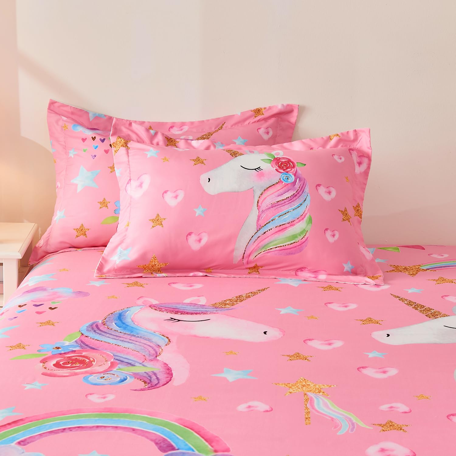 Wajade 7 Piece Blue Bow Comforter Set for Girls Kids Twin Size Bedding Set with Sheet and 2 Pillowcases 2 Pillow Shams Cute Girls Bed in a Bag as Birthday Choice