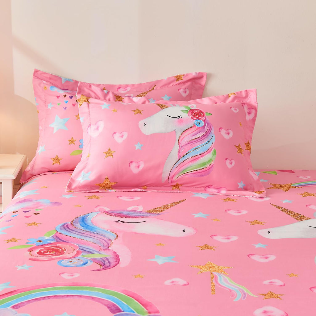 Wajade 7 Piece Blue Bow Comforter Set for Girls Kids Twin Size Bedding Set with Sheet and 2 Pillowcases 2 Pillow Shams Cute Girls Bed in a Bag as Birthday Choice