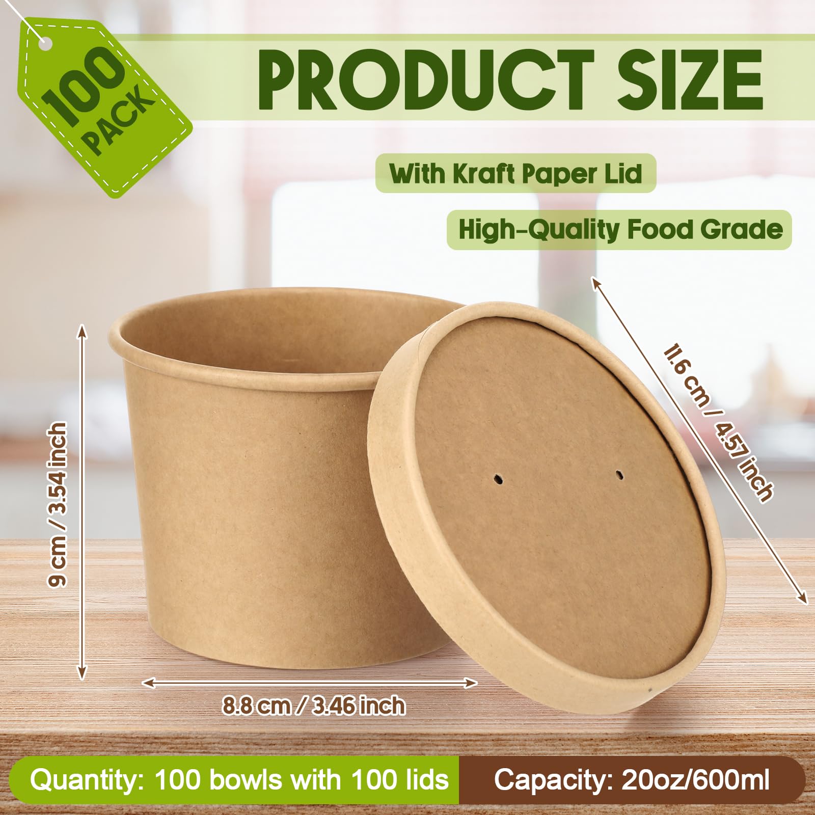 Fulmoon 100 Pack Paper Soup Containers with Lids Disposable Paper Food Containers with Vented Lid Kraft Ice Cream Cake Dessert Cups Soup Bowl for Party Hot Food Fruit Microwave(4 oz,Brown)