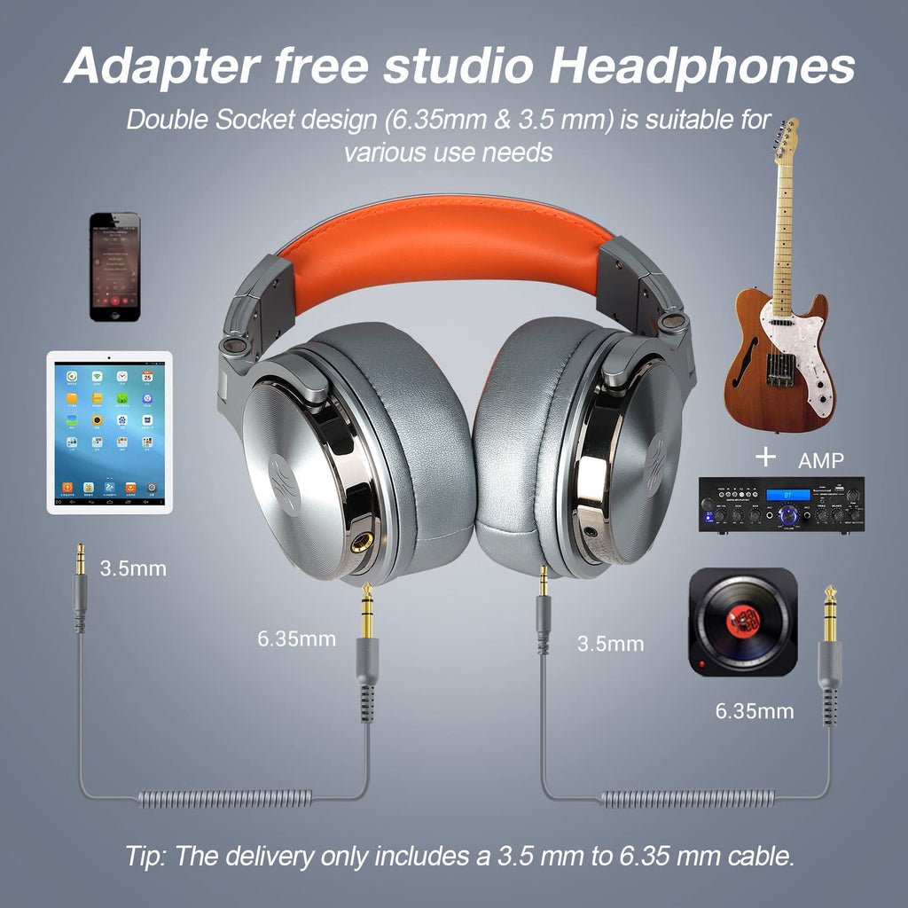 OneOdio Hi-Res Over Ear Headphones for Studio Monitoring and Mixing, Sound Isolation, Protein Leather Earcups, 50mm Driver Unit, Wired Headphones for AMP Guitar Keyboard (Pro-50 Black)