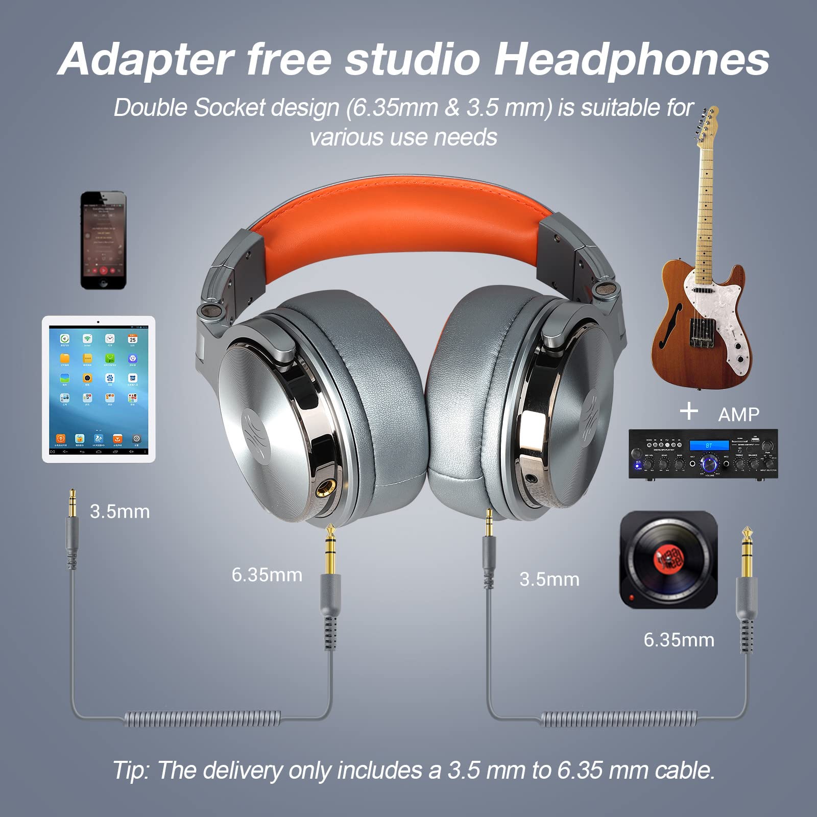 OneOdio Hi-Res Over Ear Headphones for Studio Monitoring and Mixing, Sound Isolation, Protein Leather Earcups, 50mm Driver Unit, Wired Headphones for AMP Guitar Keyboard (Pro-50 Black)