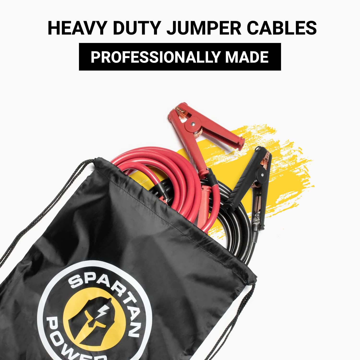 Spartan Power Heavy Duty Jumper Cables with Alligator Clips, 100% Pure Copper Wire, Positive & Negative Leads Battery Cable, Made in the USA - 1/0 AWG Gauge Cable, 10 ft