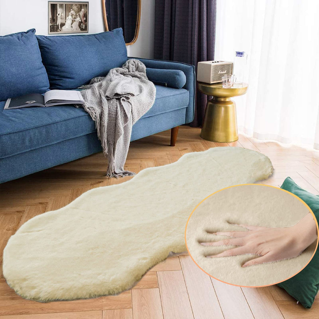 ORINOVA Beige Faux Sheepskin Rabbit Fur Shaggy Rugs for Bedroom Small Shag Washable Fluffy Fur Rug for Living Room Rug 2x3 Nursery Rectange Rugs