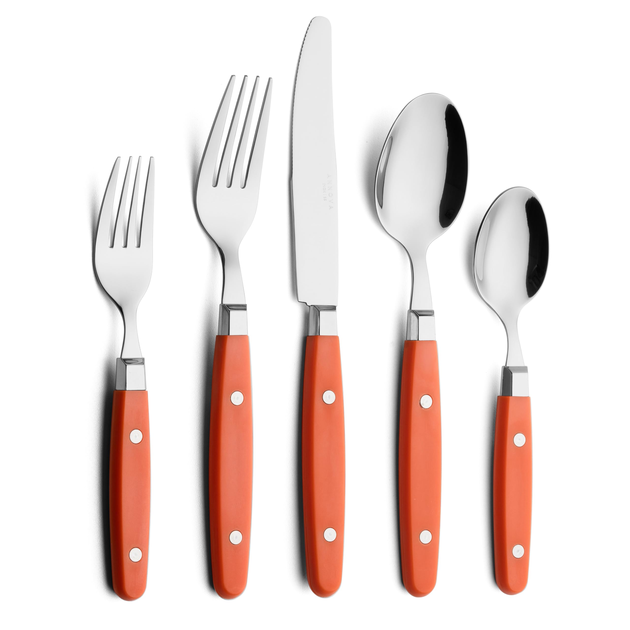 ANNOVA Silverware Set, Retro/Rivet Colorful Stainless Steel Tableware Kitchen Flatware Set Utensils, Includes Dinner Knives, Forks, Spoons, Salad Forks & Dessert Spoons (Brown, 20 Pieces)