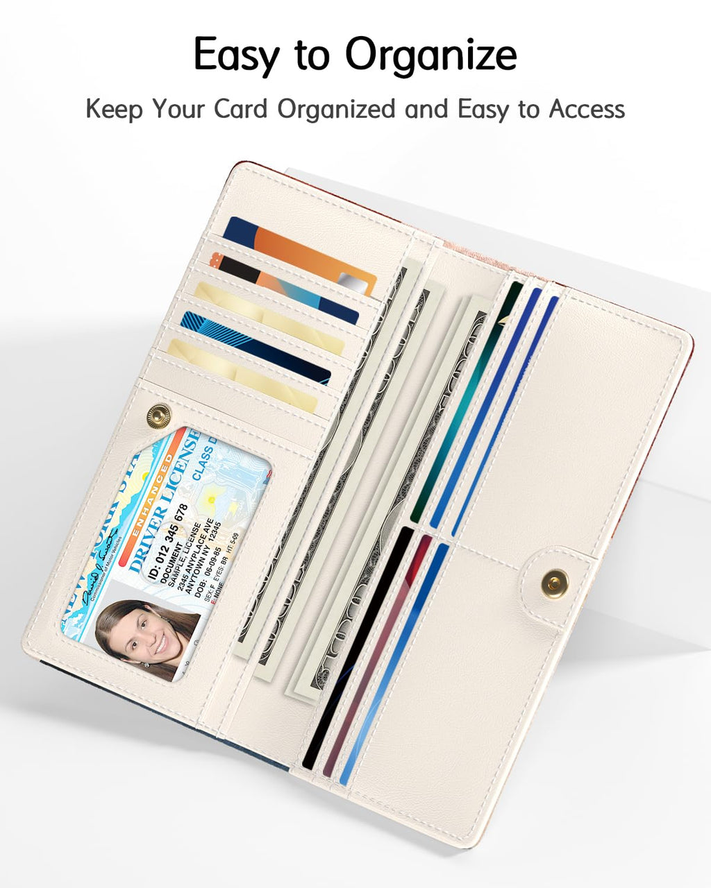Nipichsha Womens Wallet, RFID Slim Wallets for Women, Thin Ladies Credit Card Holder Purse, Cute Leather Bifold Clutch Billfold with 11 Card Slots & ID Window, Abstract Boho Leaf