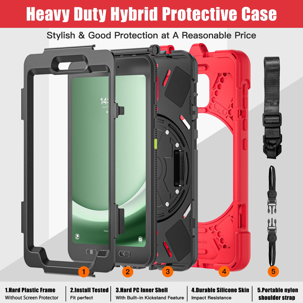 Samsung Galaxy Tab Active5/Active 3 8.0 Case, with 360 Stand, Handle Hand Strap & Shoulder Strap for Galaxy Tab Active5 8" 2024 X300/X307, Active3 8" 2020 T570/T575/T577 (Black)