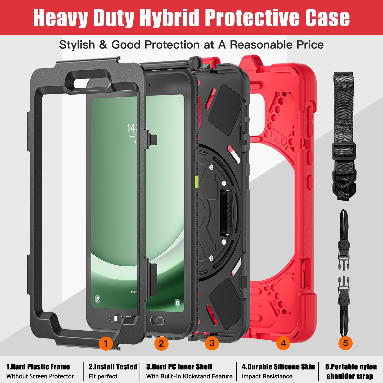 Samsung Galaxy Tab Active5/Active 3 8.0 Case, with 360 Stand, Handle Hand Strap & Shoulder Strap for Galaxy Tab Active5 8" 2024 X300/X307, Active3 8" 2020 T570/T575/T577 (Black)