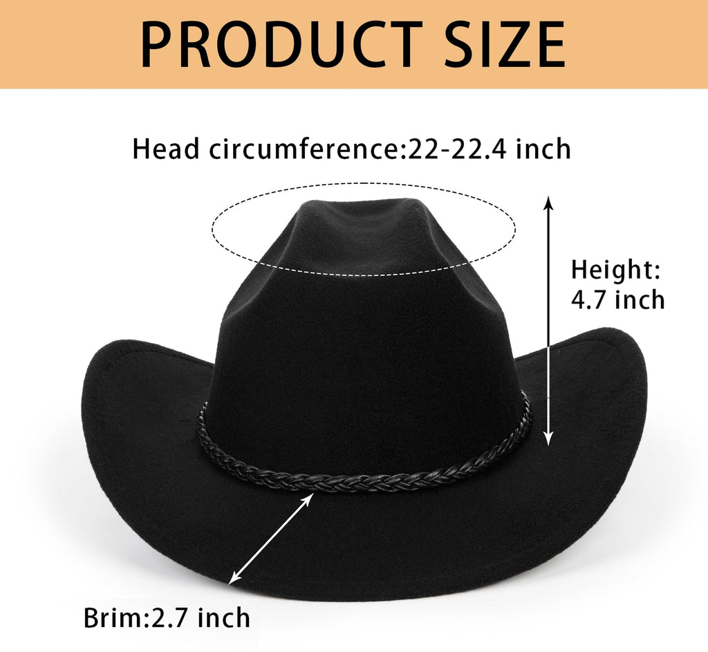Eohak Womens Western Cowboy Hats Studded Pinched Western Cowgirl Hats Wide Brim Fedoras Hat with Belt Buckle (Size:Medium)