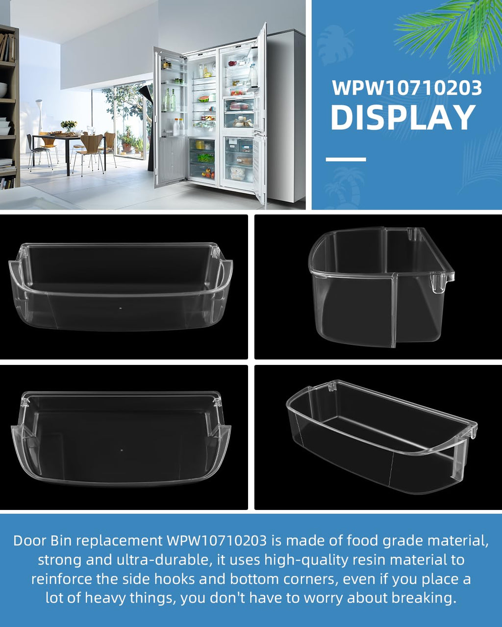 W10710203/WPW10710203 Refrigerator Door Bin by AMI PARTS Fit for whirl-pool ken-more Refrigerators Right Side Bin Replaces W10710203 W10451871 AP6023888