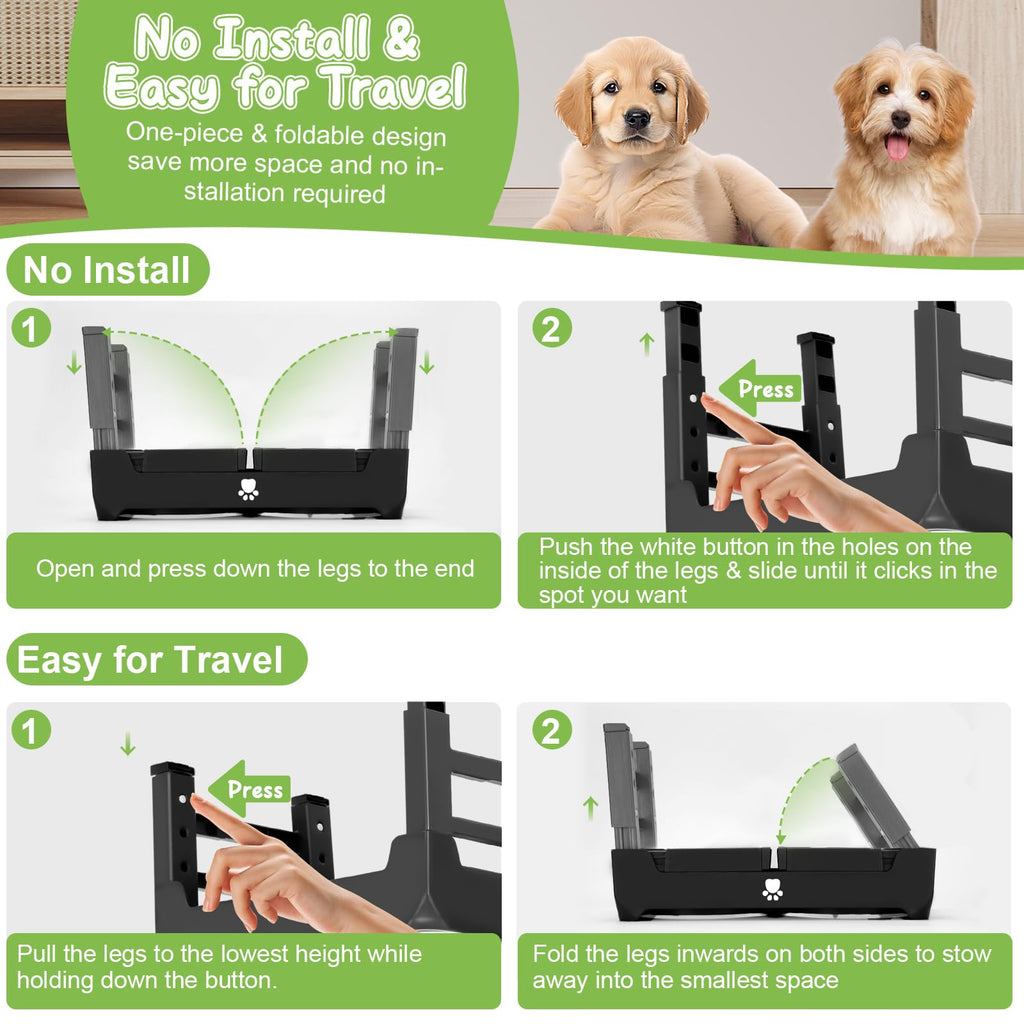 Elevated Dog Bowls 3 Height Adjustable Raised Bowl Stand with 25oz Stainless Steel Dog Food Bowls Anti-Slip for Small Dogs Adjusts to 7.5", 6", 2.75", Black