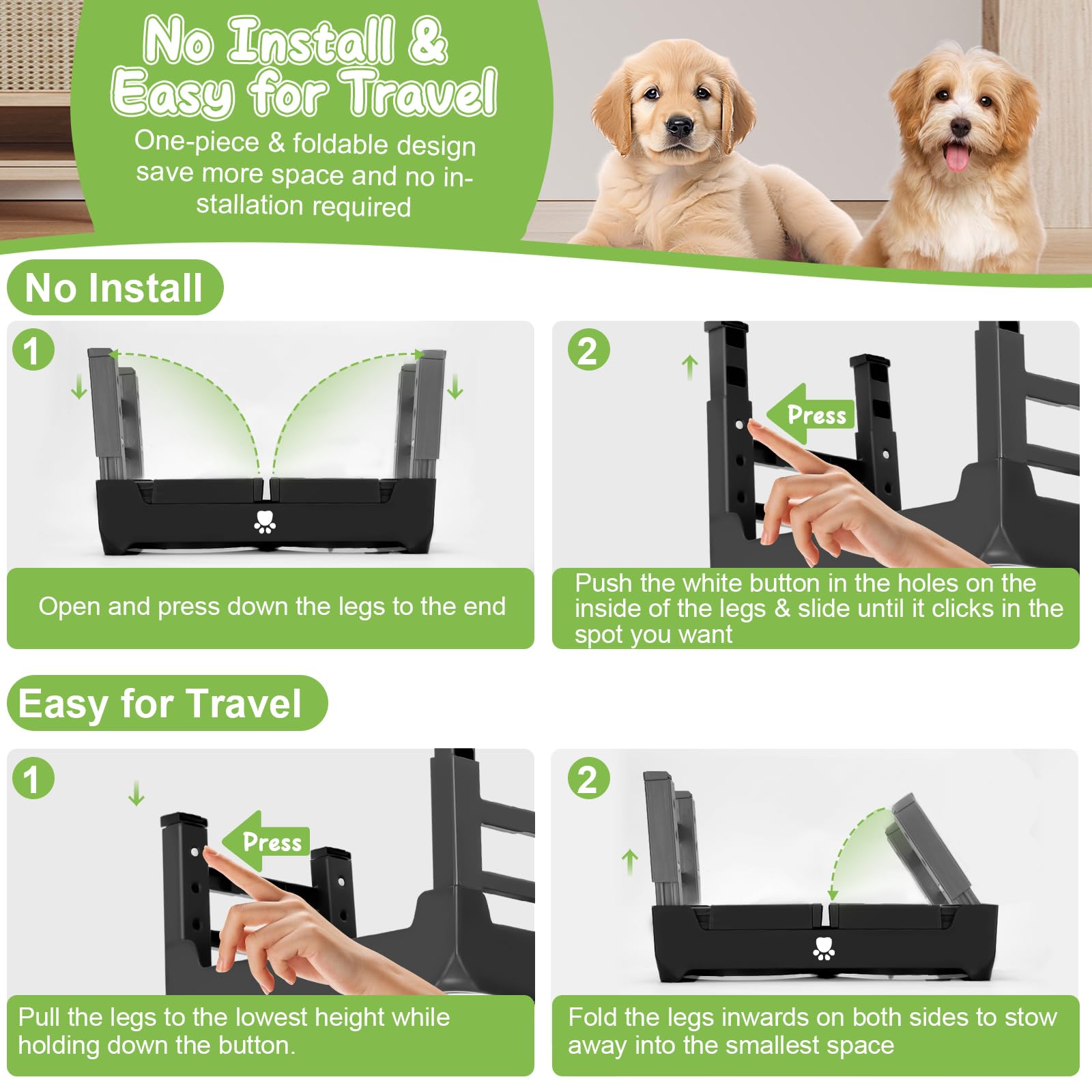 Elevated Dog Bowls 3 Height Adjustable Raised Bowl Stand with 25oz Stainless Steel Dog Food Bowls Anti-Slip for Small Dogs Adjusts to 7.5", 6", 2.75", Black