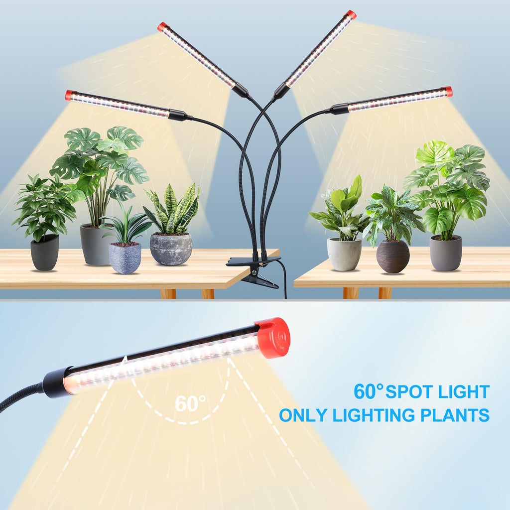FECiDA Gamechanger 2026 36 Watt Power Draw, NO Need Adapter, 4Head Strong Clip Grow Lights for Indoor Plants with 4/8/12/16/20H Timer, LED Plant Growing Lamps for Houseplants, Bonsai, Seed Starting