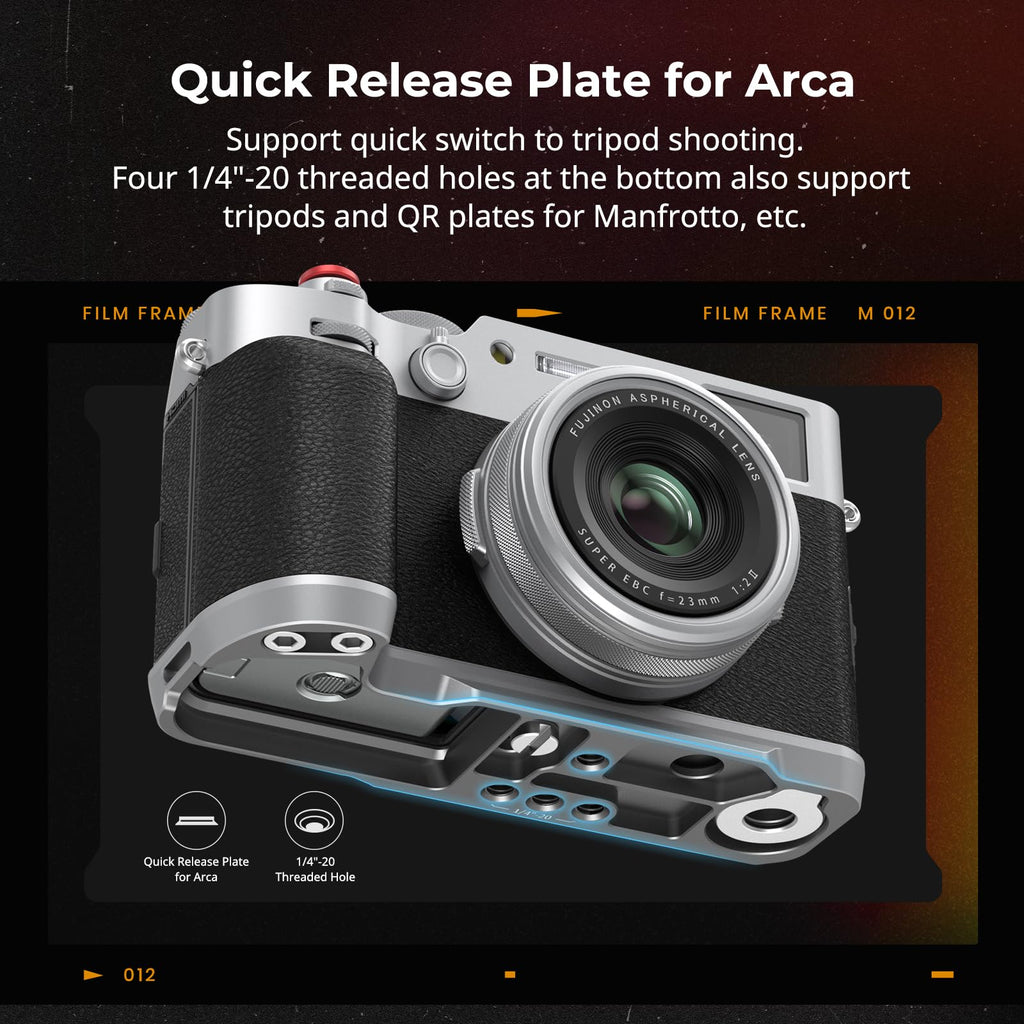 SmallRig X100VI / X100V Handgrip L-Shape Grip with Quick Release Plate for Arca, Lightweight Silicone Side Handle, Shutter Button and Hot Shoe Cover for FUJIFILM X100VI / X100V Cameras (Black) - 4556