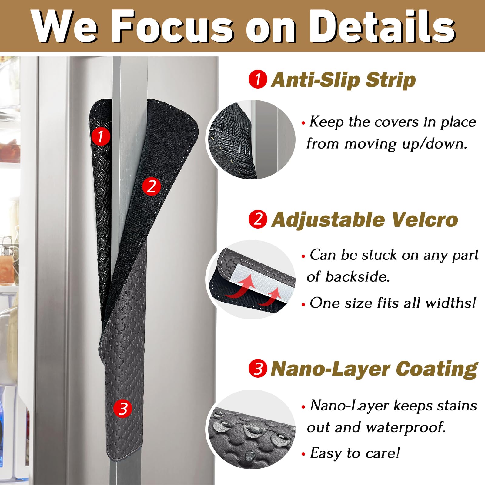 Refrigerator Door Handle Covers, Set of 4, Performance Appliance Handle Covers, Non-Slip Fridge Door Handle Covers, Keep Your Kitchen Clean, Microwave Oven Dishwasher door Handle Protectors(Brown)