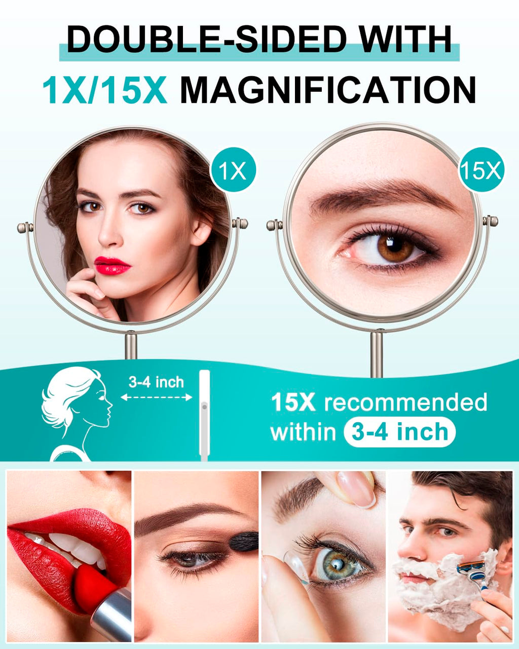 ALHAKIN 10x Magnifying Makeup Mirror, 8 Inch Tabletop Mirror Double Sided with Magnification, Swivel Make Up Mirror for Bathroom, Black