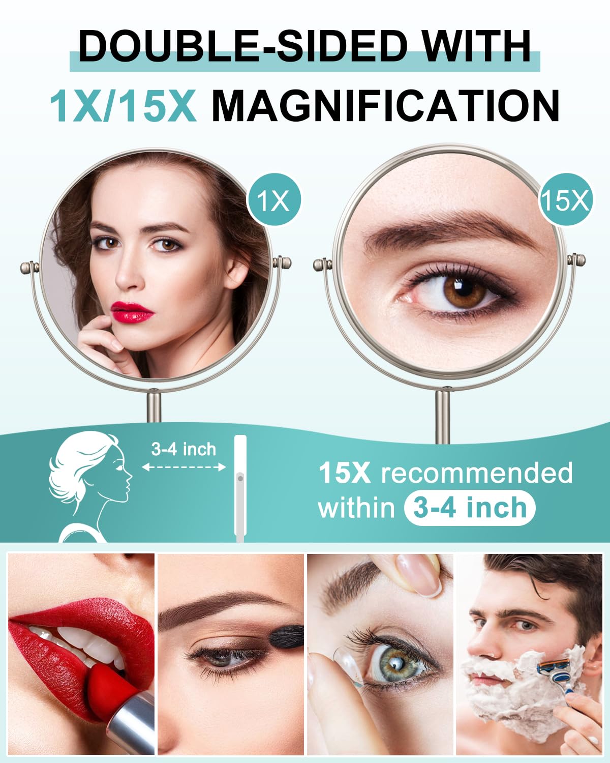 ALHAKIN 10x Magnifying Makeup Mirror, 8 Inch Tabletop Mirror Double Sided with Magnification, Swivel Make Up Mirror for Bathroom, Black