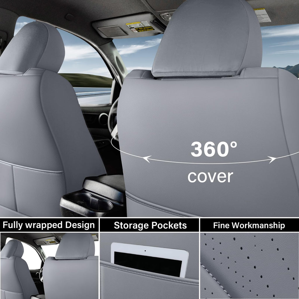 Coverado Tacoma Seat Covers, Car Seat Covers Front Seats, Leather Seat Covers for Cars Car Seat Protector Cushion Tacoma Accessories Custom Fit 2005-2023 Toyota Tacoma Double/Crew Cab(Black)