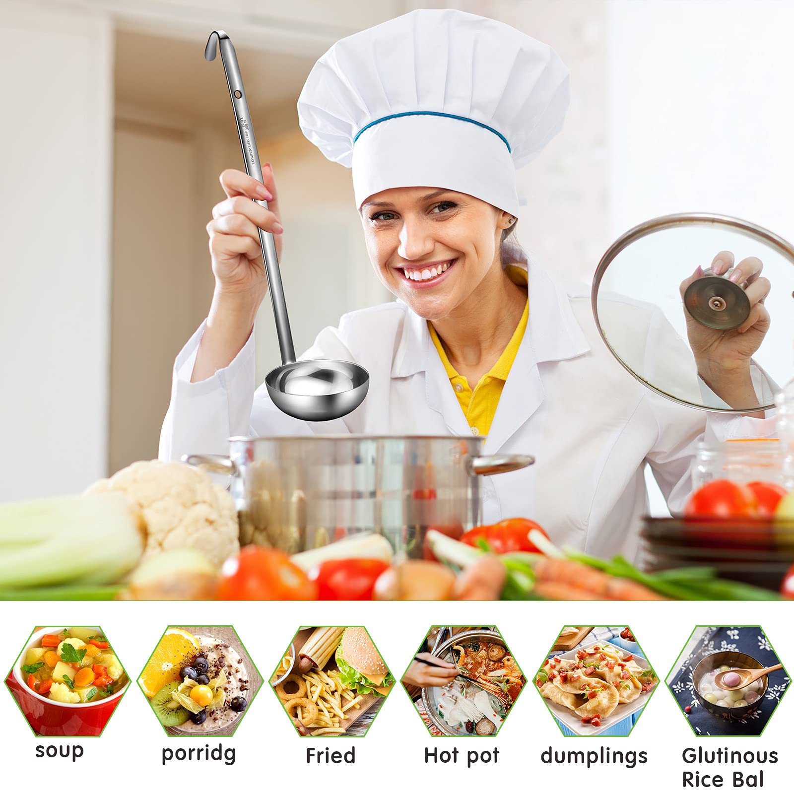 meekoo 1 Pieces Stainless Steel Ladle Soup Handle Ladle with Pouring Rim for Kitchen Cooking Soup Sauce (1 oz)