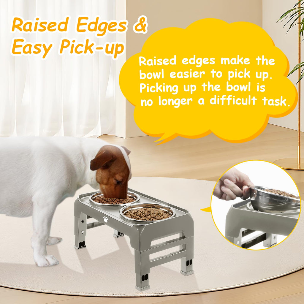 Elevated Dog Bowls 3 Height Adjustable Raised Bowl Stand with 25oz Stainless Steel Dog Food Bowls Anti-Slip for Small Dogs Adjusts to 7.5", 6", 2.75", Black