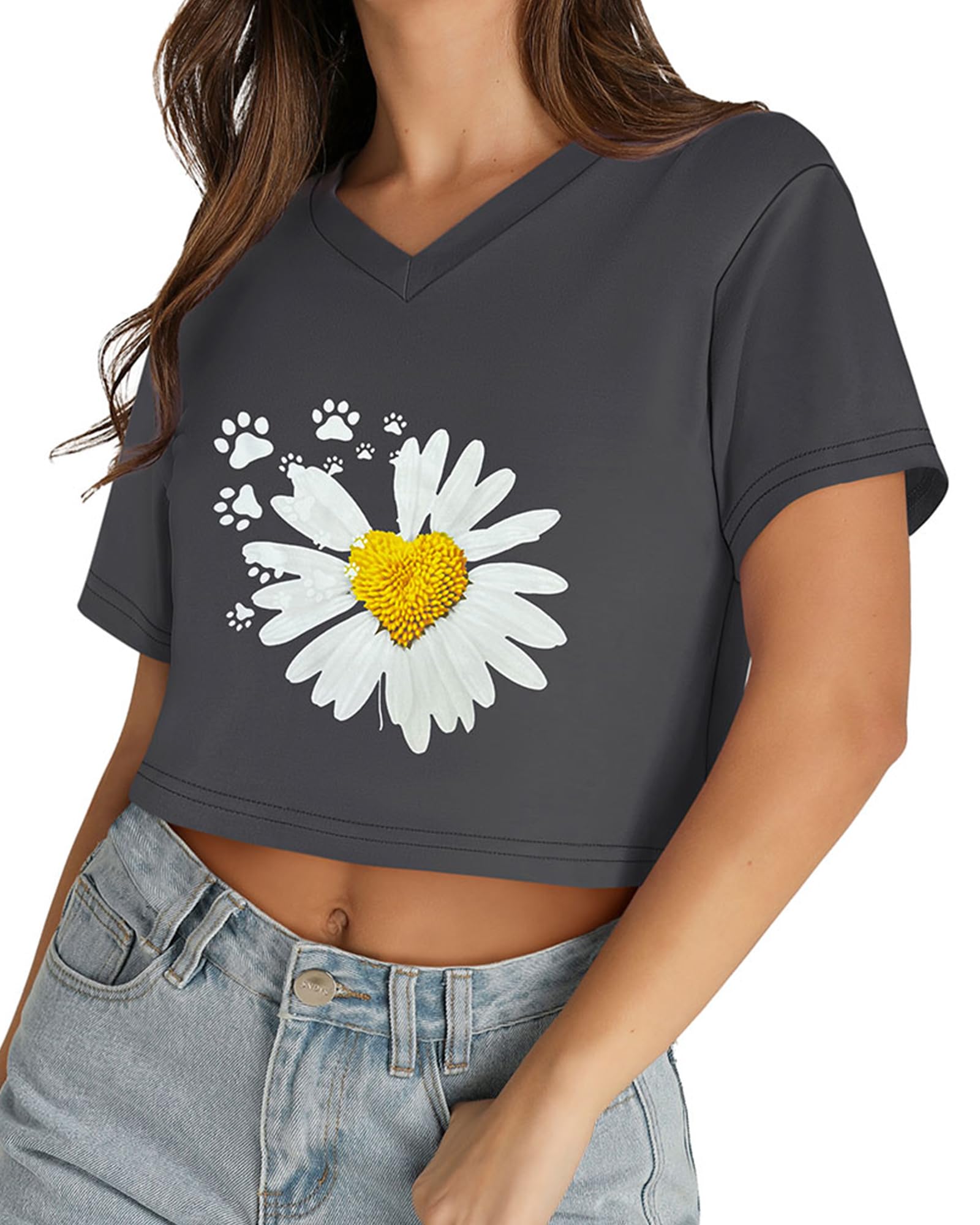 Womens Crop Tops Summer Baisc Tees V Neck T Shirts Casual Short Sleeve Cropped Top 2026