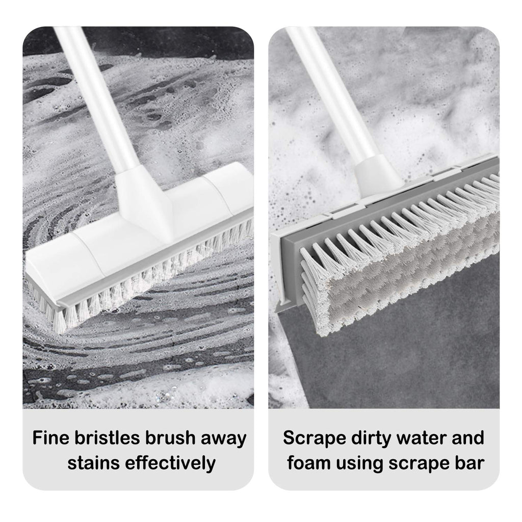 BOOMJOY Floor Scrub Brush with 57" Long Handle, 12" Wide Head, 2 in 1 Scrape and Brush, Stiff Bristle for Cleaning Bathroom, Patio, Kitchen, Tile, Wall and Deck