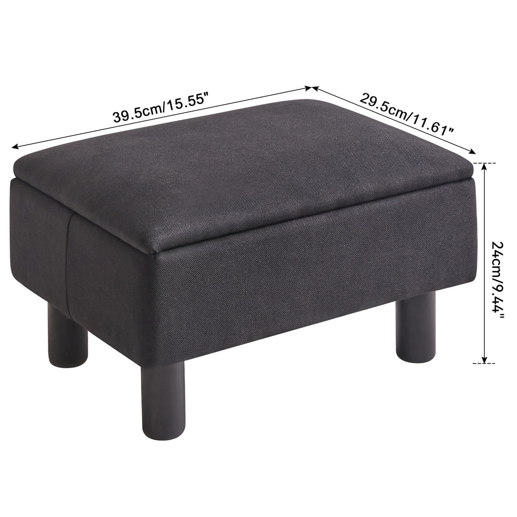 IBUYKE 16.54" Small Footstool, PU Faux Leather Step Stool, with Padded Seat Pine Wood Legs and Padded Rectangular Stool, for Bedroom, Black RF-BD210