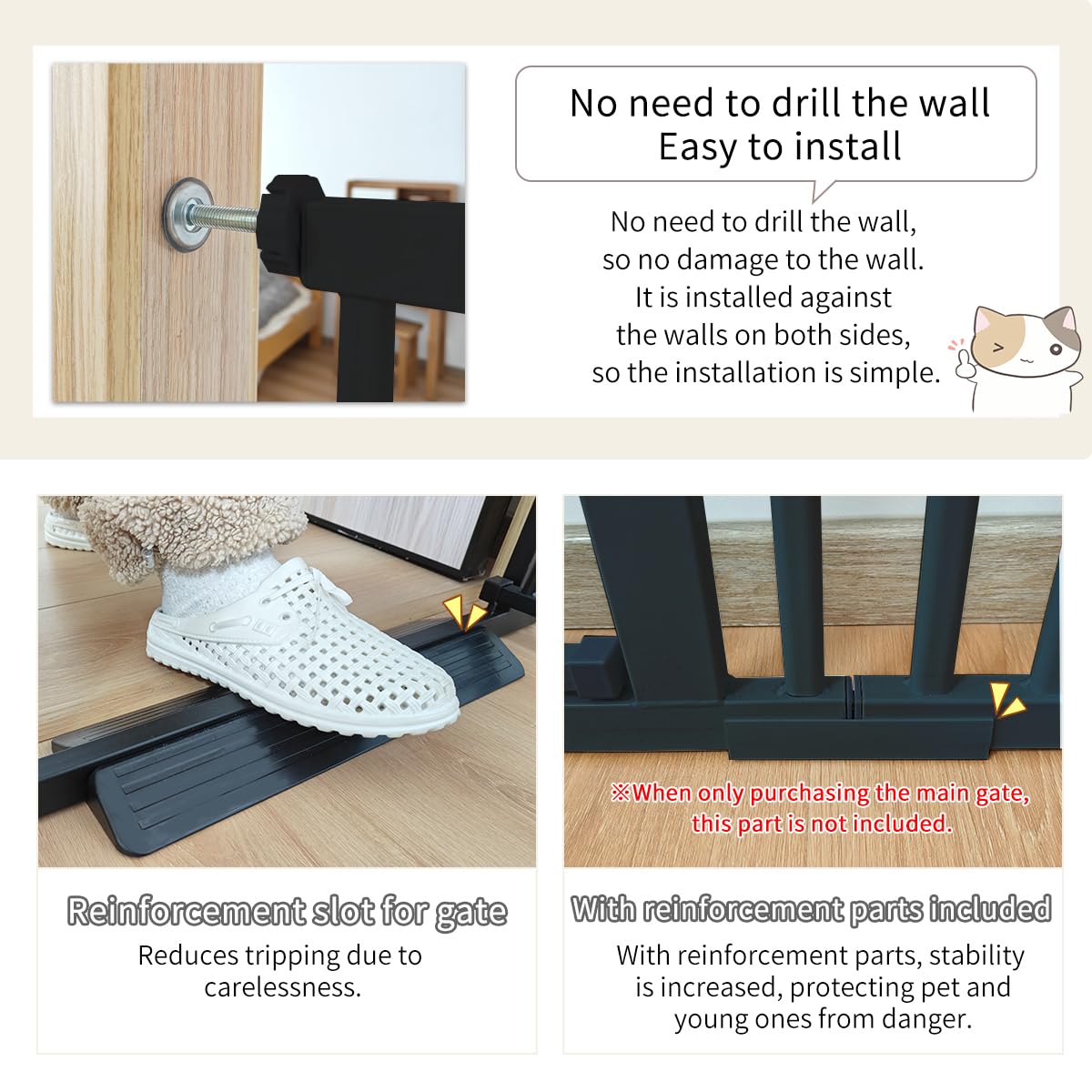 Lumizone Extra Tall Cat Gate Extension Kit 55.12" High 4.13" Wide Black | Tall Pet Gate Dog Gate for Doorway Hallway Stairs Pressure Mounted Extra Wide 1.37" Gap No Drilling