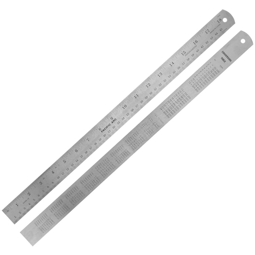 2 Pack Pacific Arc 12 Inch Stainless Steel Ruler with Inch/Metric Conversion Table