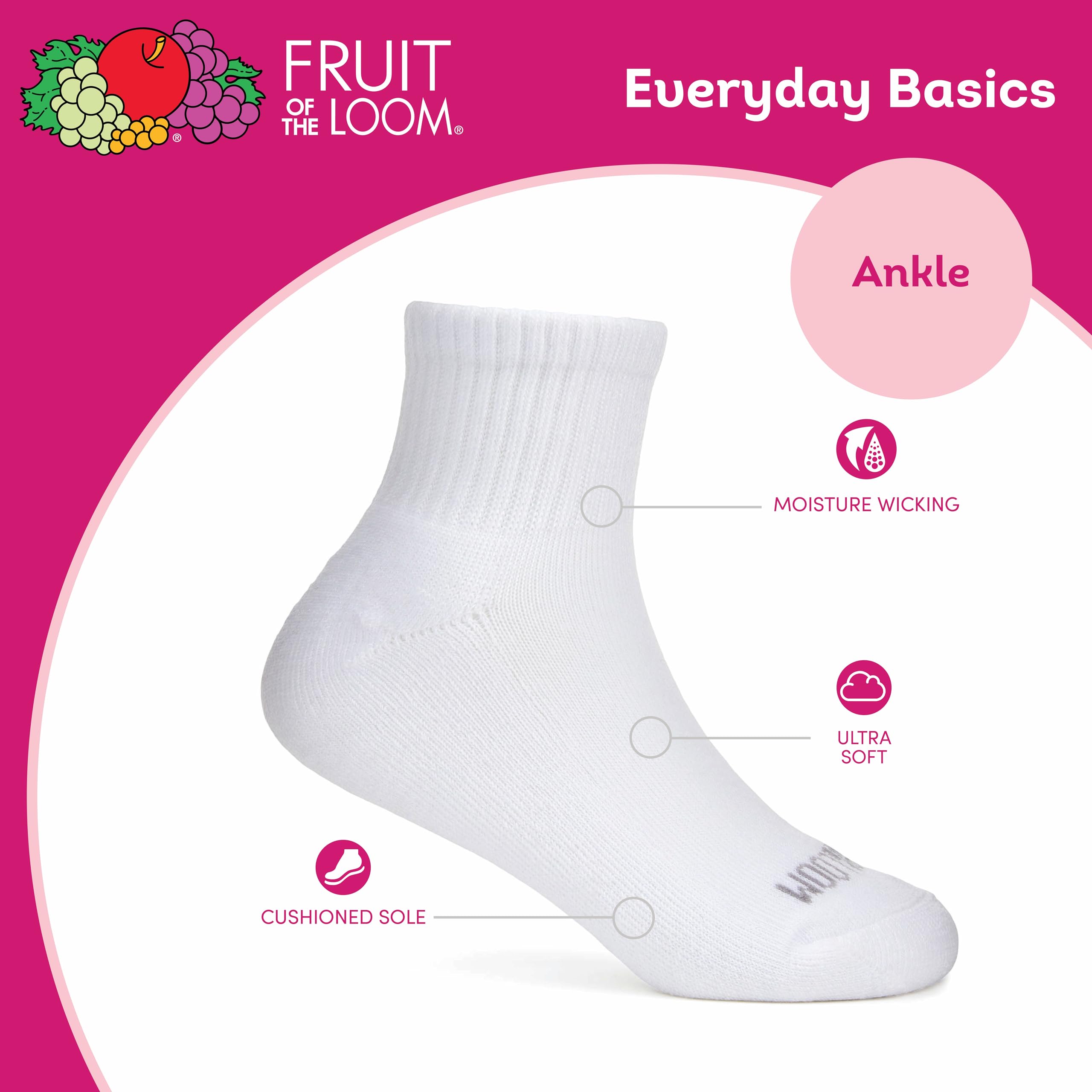 Fruit of the Loom Girl's Everyday Essential Soft Cushion Socks