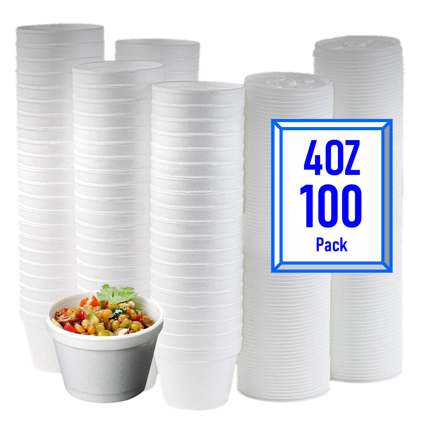 Mr Miracle Foam Bowl with Lid for Hot and Cold Foods – 4 Ounce Disposable Soup Container with Vented Lid, Great for Ice Cream, Yogurt, Soup, Takeout [50 pack]
