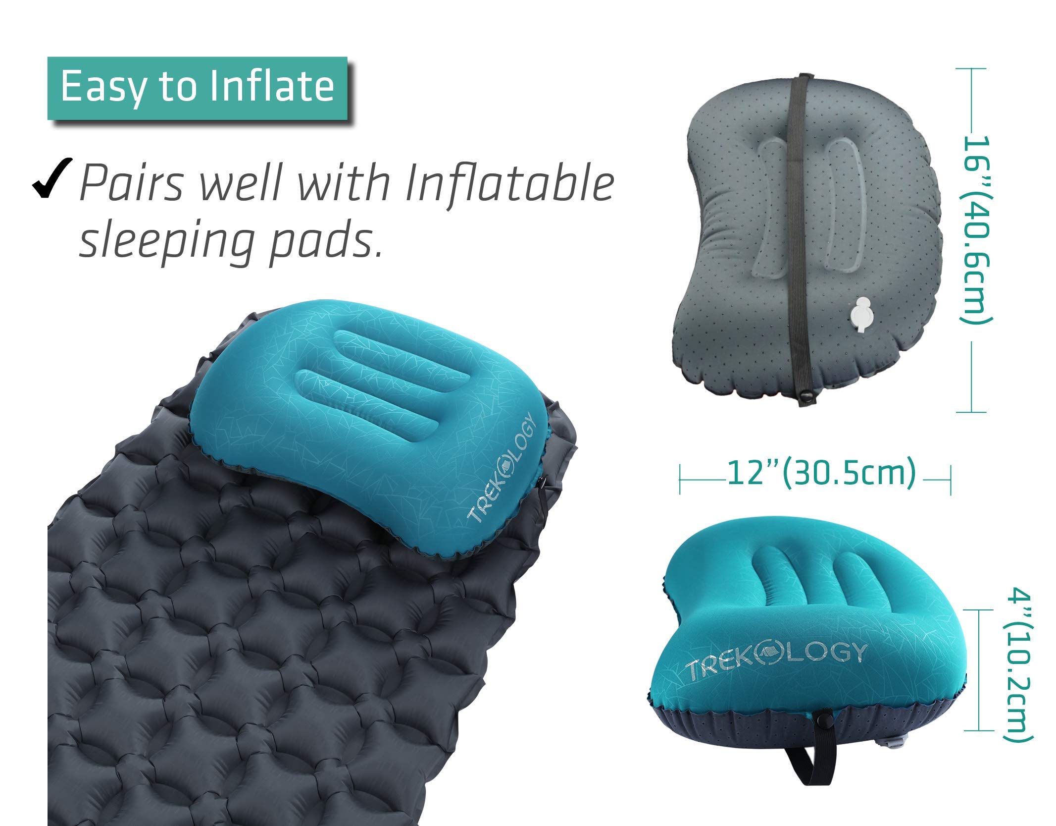TREKOLOGY Ultralight Inflatable Camping Travel Pillow - ALUFT 2.0 Compressible, Compact, Comfortable, Ergonomic Inflating Pillows for Neck & Lumbar Support While Camp, Hiking, Backpacking