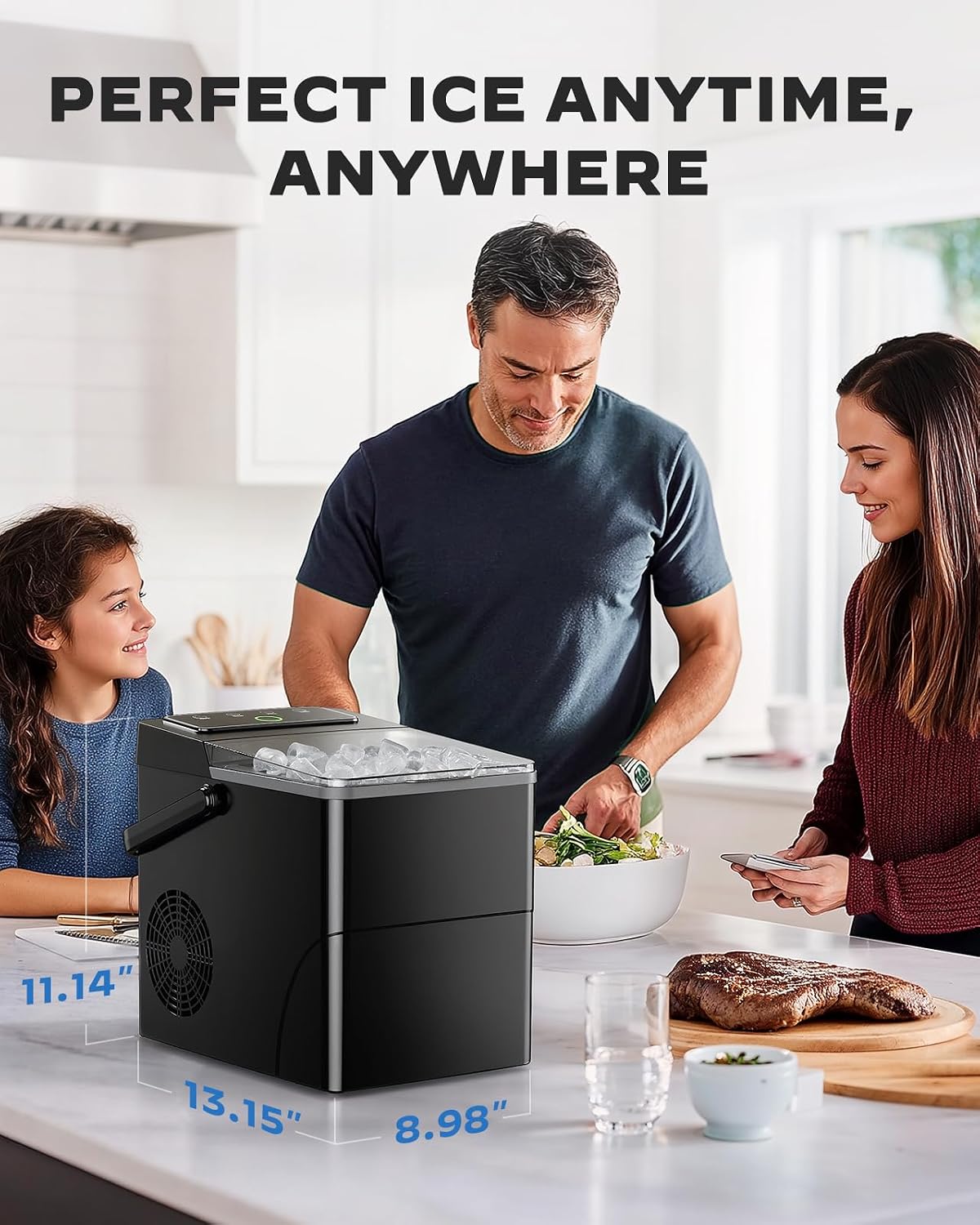 HOMEZAY Countertop Ice Maker, Compact Ice Maker with Larger 2.5L Expanding Ice Basket & 1.8L Water Tank, Smart Touch Control, 9 ICES in 6 Mins, Self-Cleaning, for Home/Party/Office/RV