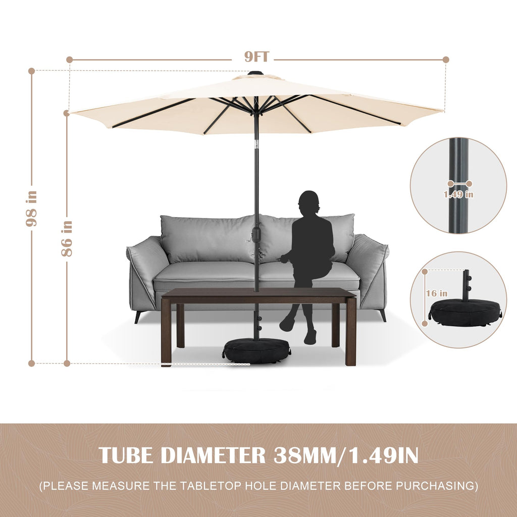 Sundale Outdoor 9FT Patio Umbrella with Sand Bag Umbrella Base, Outdoor Umbrella with Tilt and Crank, Beige