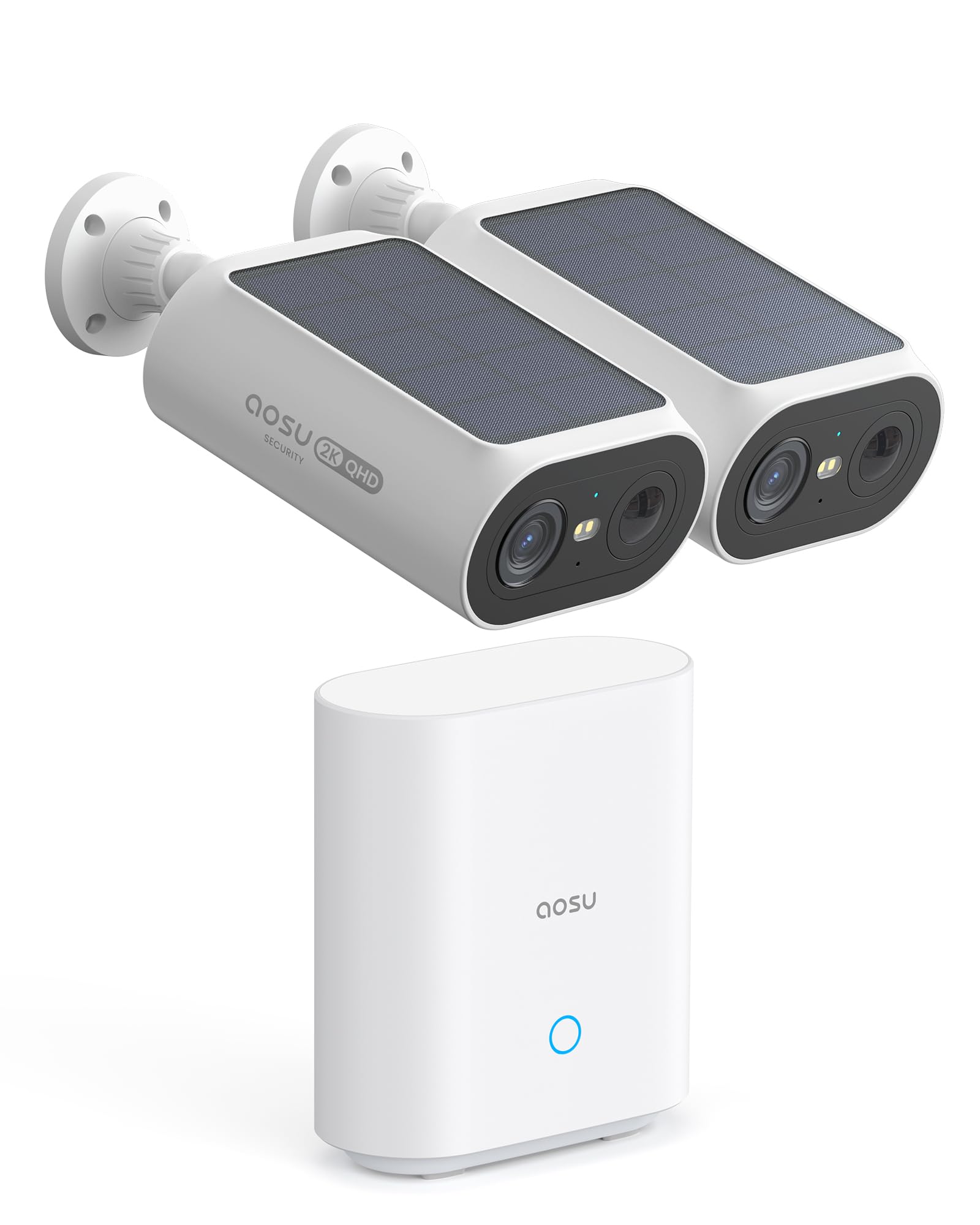 aosu Solar Security Cameras Wireless Outdoor, 2Mins DIY Installation, No Subscription Required Cameras for Home Security System, Local Storage, 2K Color Night Vision, 2.4&5GHz WiFi, 2 Cam-kit