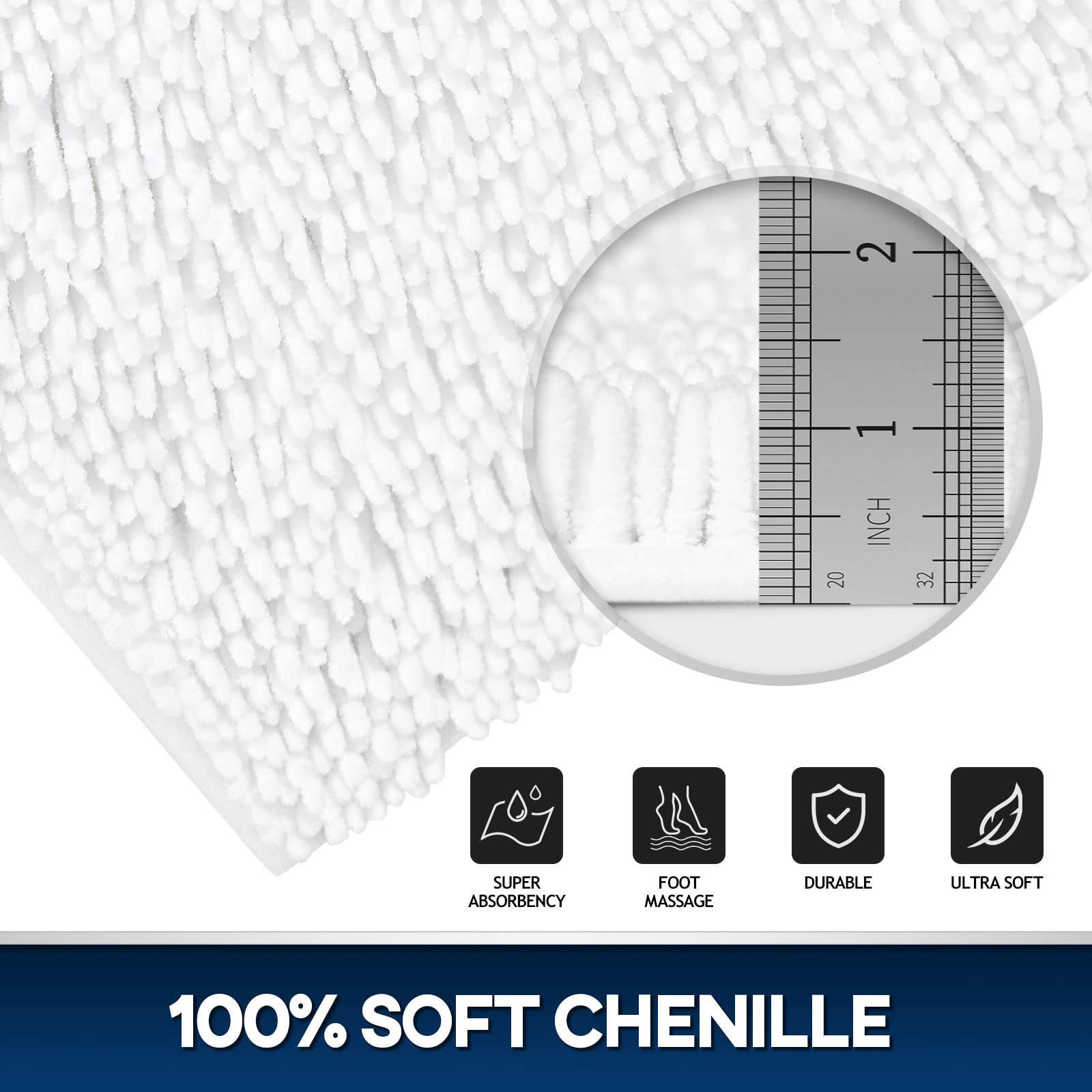 TREETONE Chenille Bath Mat 3 Pieces Bathroom Rugs Set, 20x20 Inches U-Shape Contoured Toilet Mat & 20x32 Inches Rug & Lid Cover,Water Absorbent Plush Rugs for Tub Shower & Bath Room -Beige