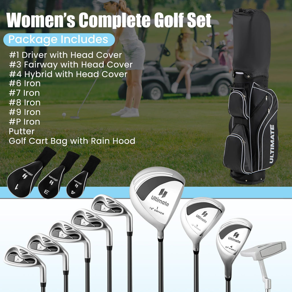 Tangkula 9/10/12 Pieces Women's Complete Golf Clubs Set, Golf Club Package Set with 460CC Driver, Fairway Wood & Hybrid, Irons, Putter, Portable Regular Golf Club Set