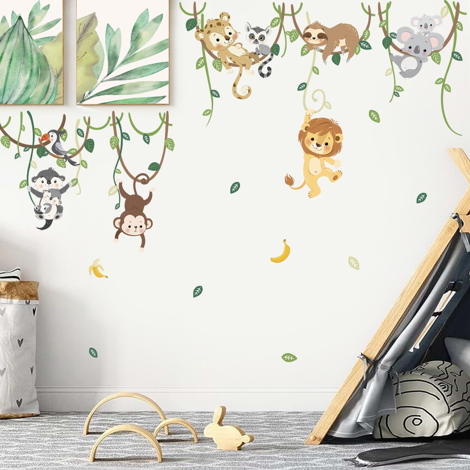 decalmile Jungle Animals Safari Wall Decals Lion Monkey Koala Wall Stickers Baby Nursery Kids Room Toddler Room Wall Decor