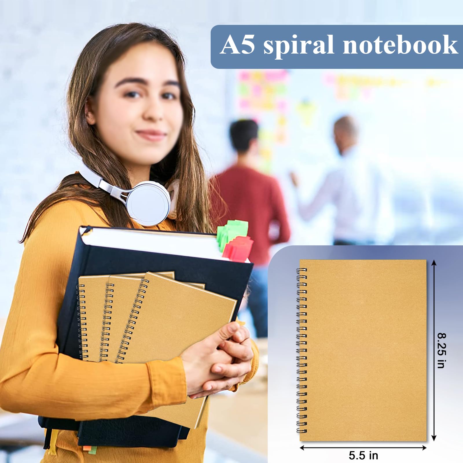 4Pack Small Spiral Notebook A5, 8.25x5.5” 120 Lined Pages Black & Red Wide Ruled Spiral Journal Bulk Blank Kraft Cover Spiral Bound Notebook & Writing Pads for Home Office Meeting Work Note Taking