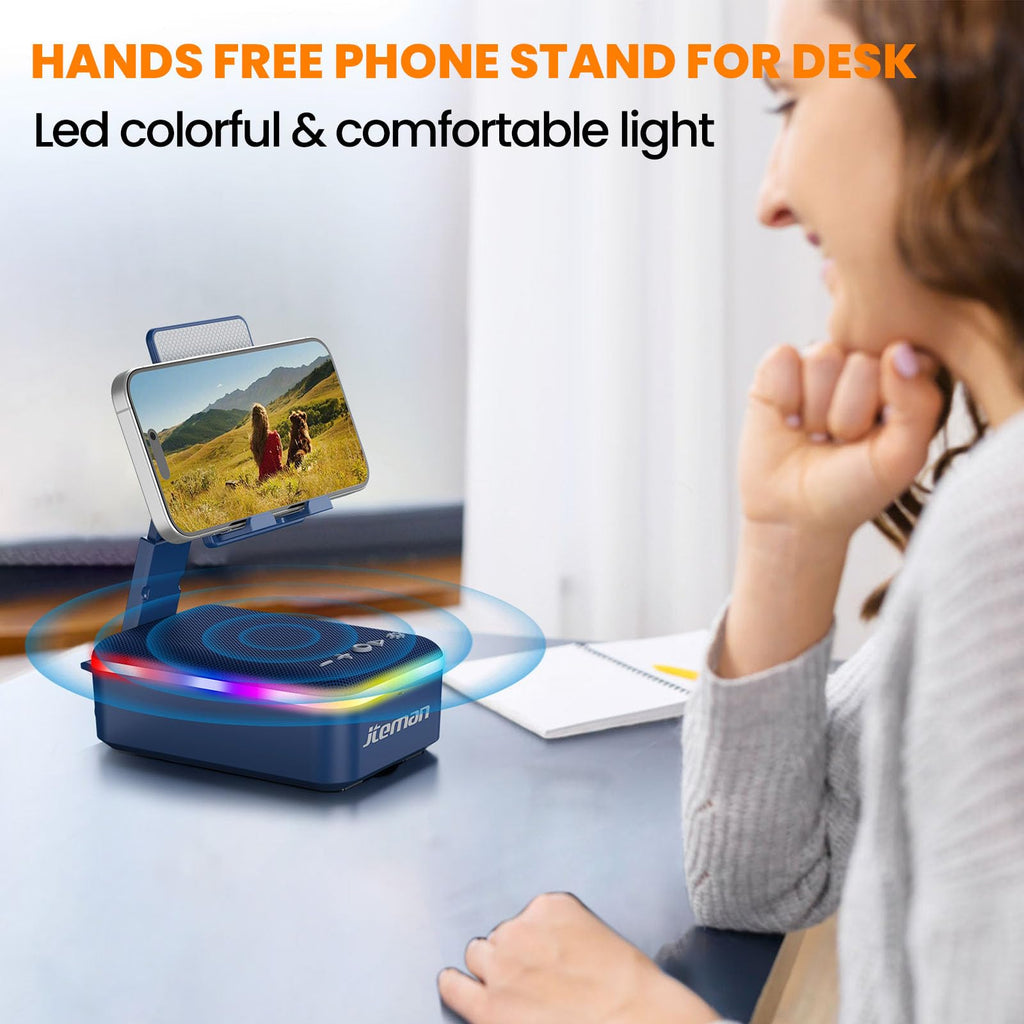 JTEMAN Gifts for Men Women,Cell Phone Stand with Bluetooth Speaker,LED Light,and Lanyard,Cool Tech Gadgets,Unique Birthday Gifts for Men Husband Mom Dad