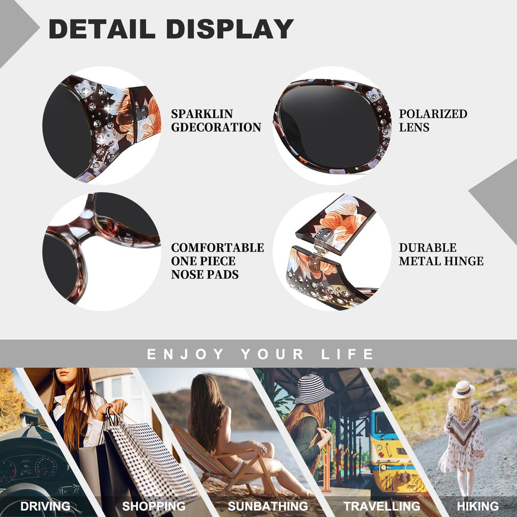 HAOLOTA Polarized Sunglasses for Women, Rhinestone Wrap Around Sunglasses with UV400 Protection