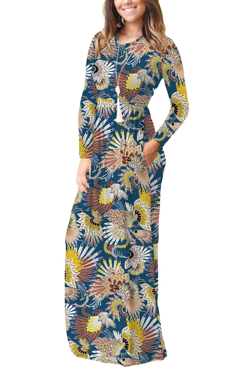 EUOVMY Women's Long Sleeve Loose Maxi Dresses Casual Long Dresses with Pockets