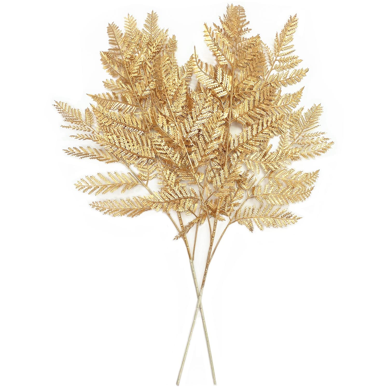 Christmas Decor Artificial Plants, PASYOU Gold Fake Antlers Plastic Grass Shrubs Leaves Indoor Outdoor Home Garden Party Hotel Verandah Wedding Event Faux DIY Decoration - 30 Inch Golden 2 Bunches