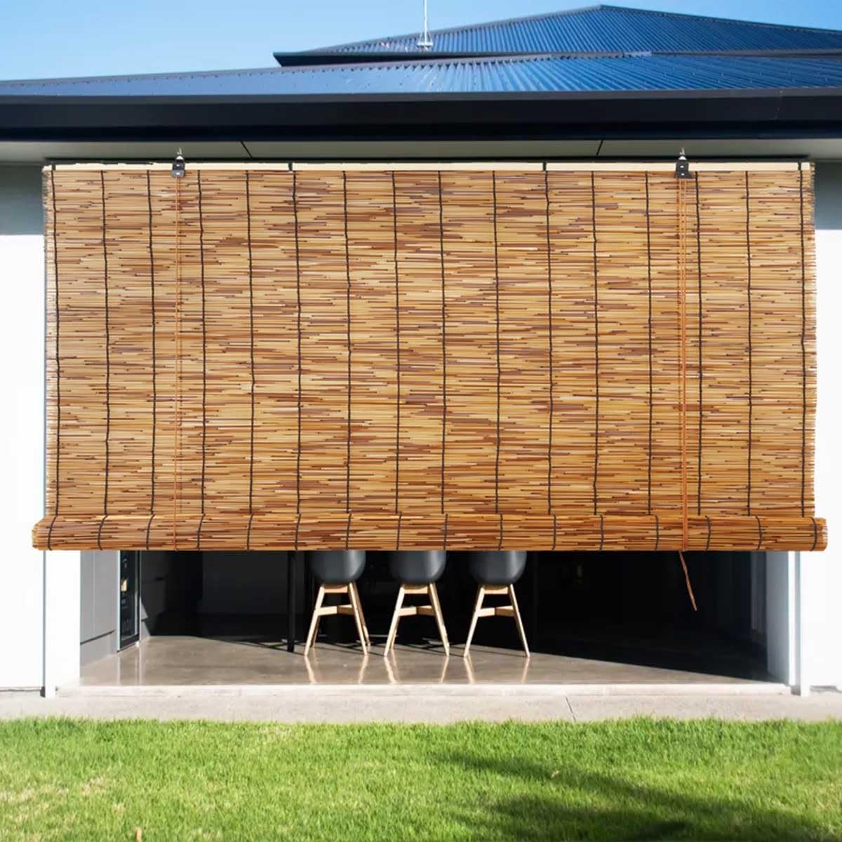 Bamboo Patio Shades Light Filtering Outdoor Roll Up Shades, Bamboo Porch Blackout Roller Blinds 36 48 72 84 62 inches Long Sunshade Window Treatment for Home Decor, Cordless(10" W x 36" H)