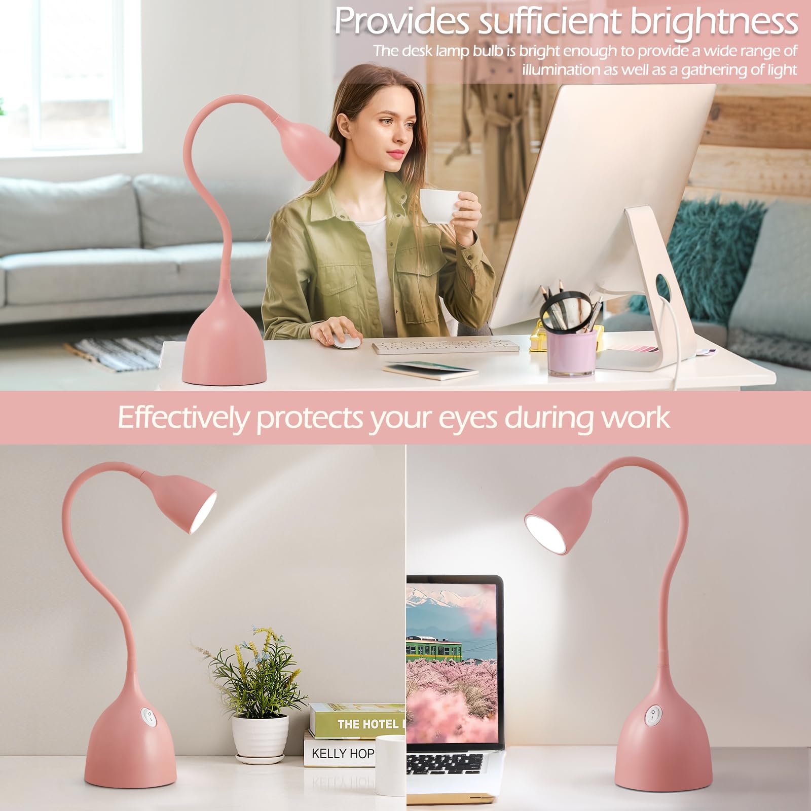 EJIAXIN Gooseneck Desk Lamp 360° LED Flexible Reading Light Small Desk Lamps for Small Spaces Home Office Bedroom College Dorm Desk Bookshelf Nightstand Table Lamp (Purple)