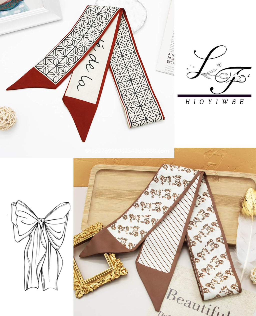 Hioyiwse Purse Scarf Handbags For Women Skinny Hair Neck Accessories Scarves With Bag Scarfs Handle Fashion Lightweight