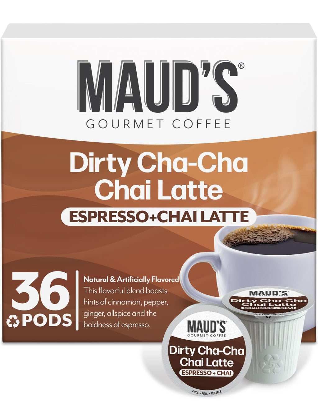 Maud's Chai Tea Latte Pods, 18 ct, Single Serve Tea Pods - 100% Gourmet Blended Tea Leaves, Compatible with Keurig K Cups Maker
