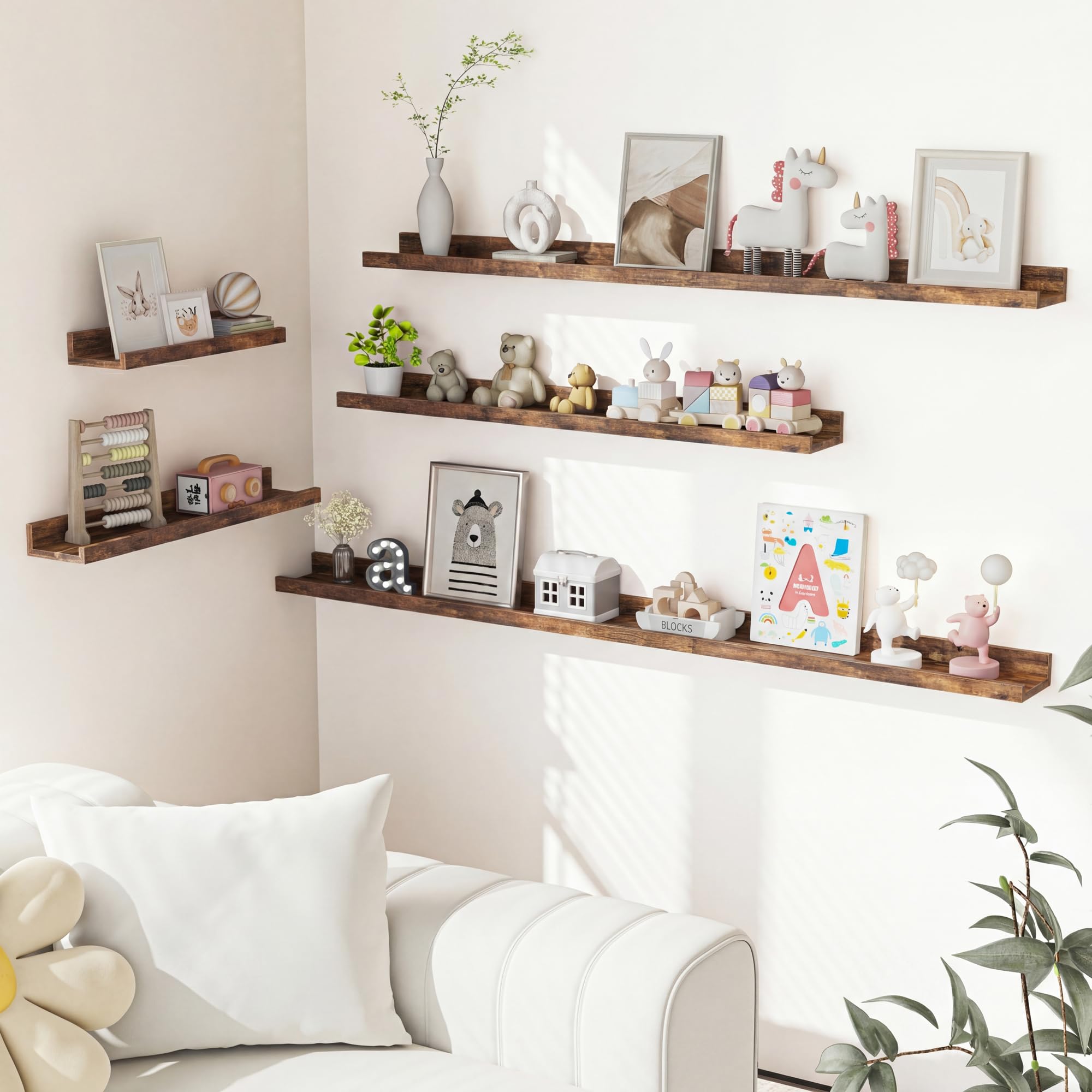 Heimlove Picture Ledge Shelf, Small Floating Shelves Set of 2, 16 Inches Picture Shelf for Wall with Ledge, Kids Bookshelf Wall Mounted for Living Room Bedroom Decor Books Photo Frames, Black