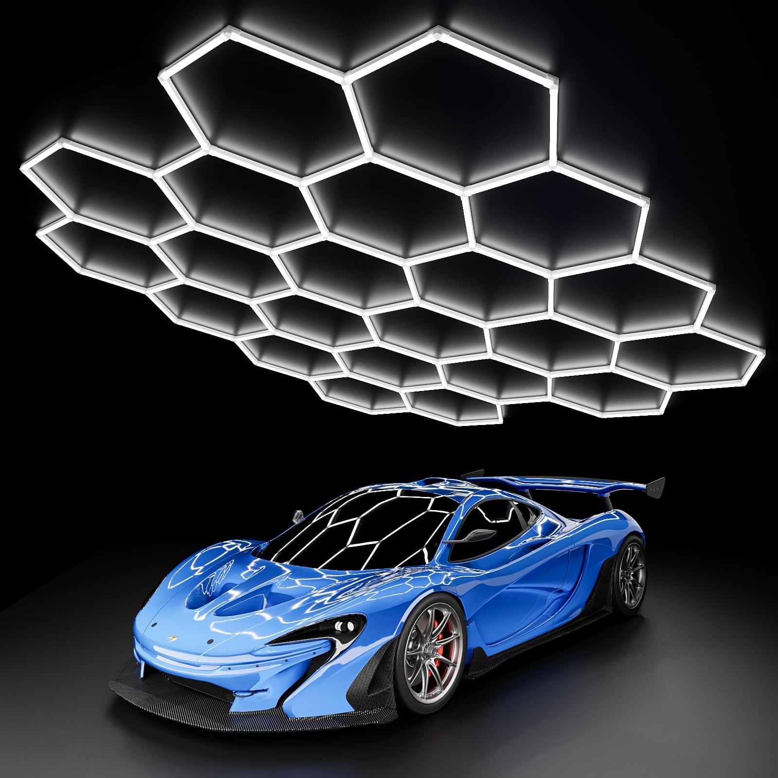MODERN Hexagon LED Light,105W 12600LM 6500K, 3 Hexagonal LED Shop Light for Auto Shops, Malls & Work Areas