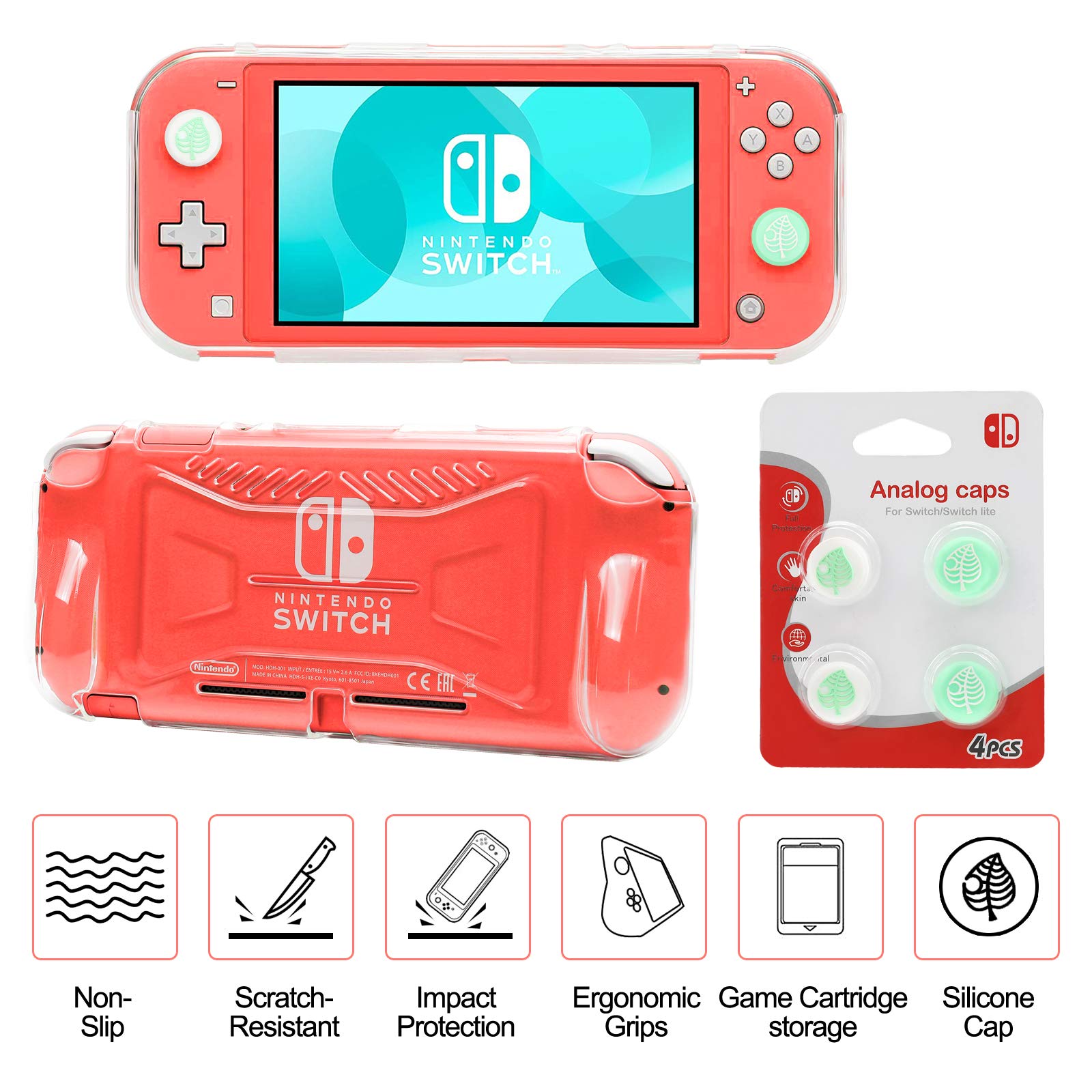 Switch Lite Accessories Bundle, Kit with Carrying Case,TPU Case Cover with Screen Protector,Charging Dock,Playstand, Game Card Case, USB Cable, Stylus,Thumb Grip Caps for Nintendo Switch Lite (Black)