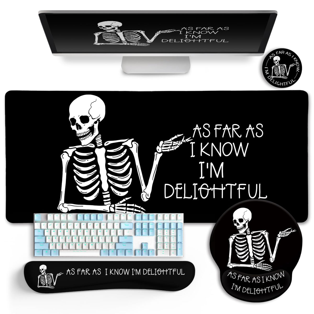 Black Striped Ergonomic Large Desk Mat Set with Wrist Rest